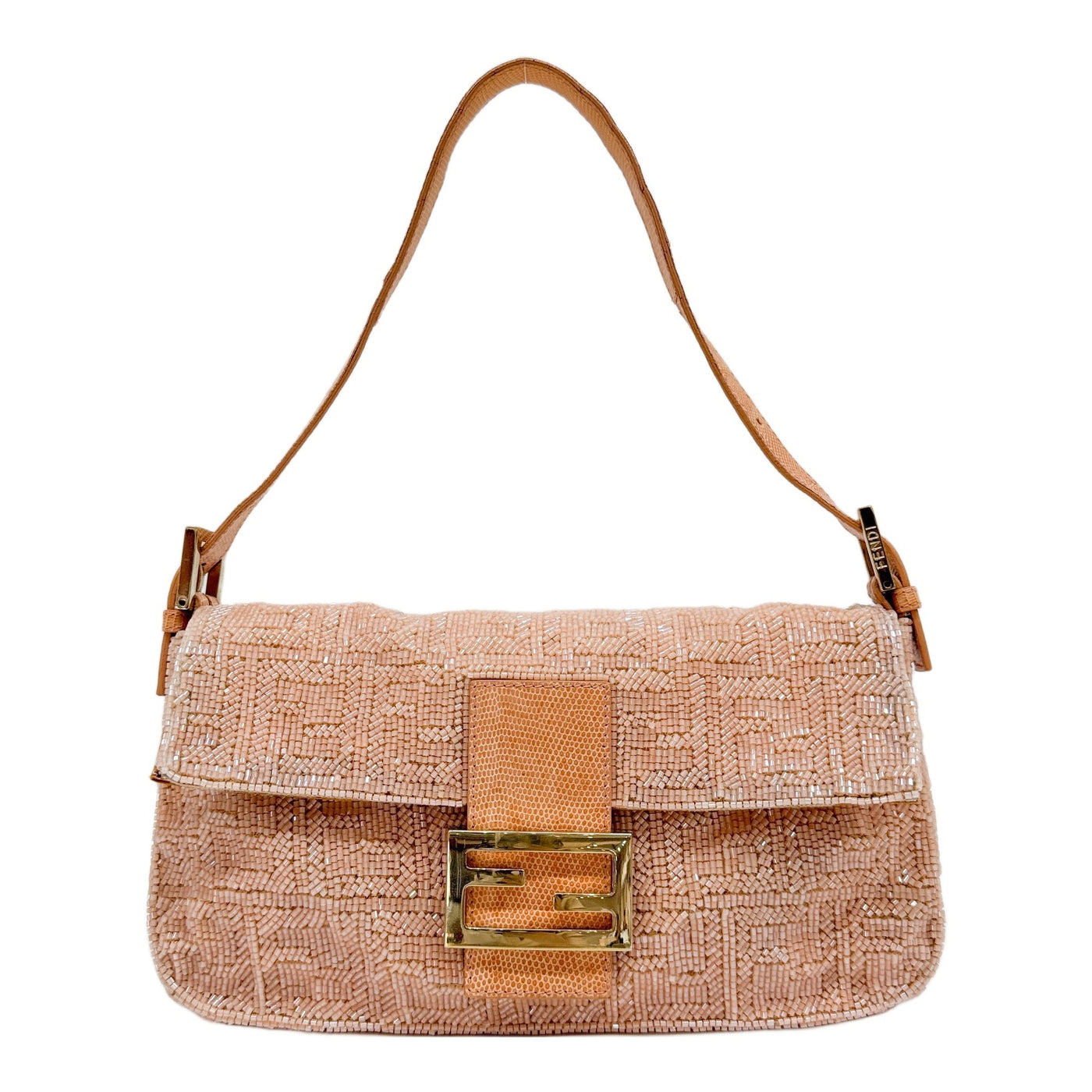 Baguette Baby Pink Beads with Python Embossed Leather Shoulder Bag