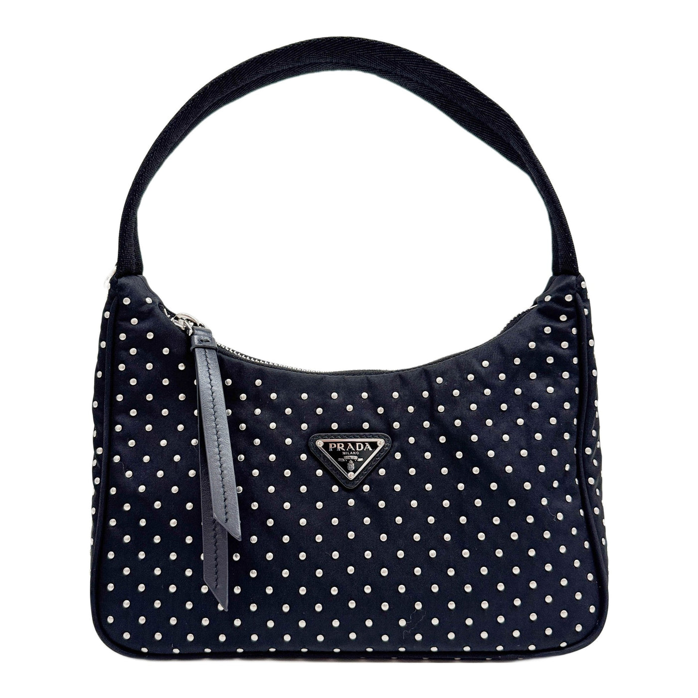 Tessuto Stud Embellished Black Nylon Shoulder Bag