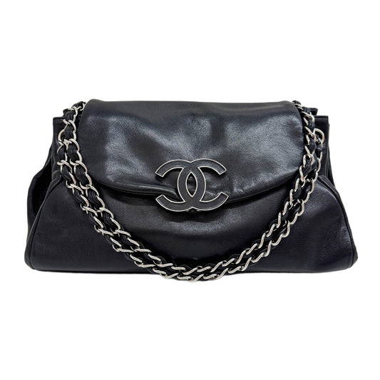 Sensual CC Accordion Flap 2008-2009 Black Leather Shoulder Bag