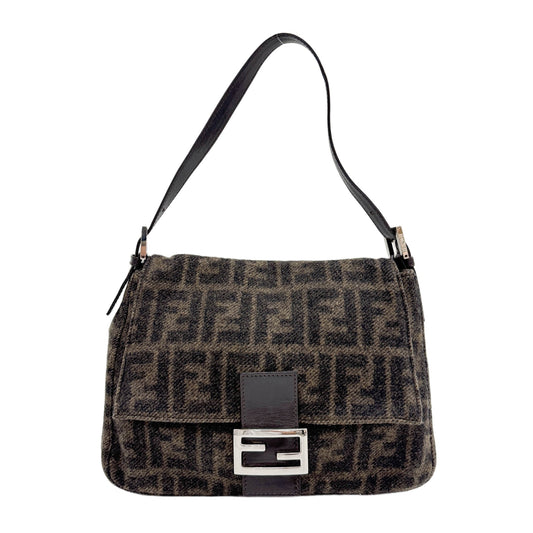 Mamma Baguette Brown Zucca Wool Shoulder Bag