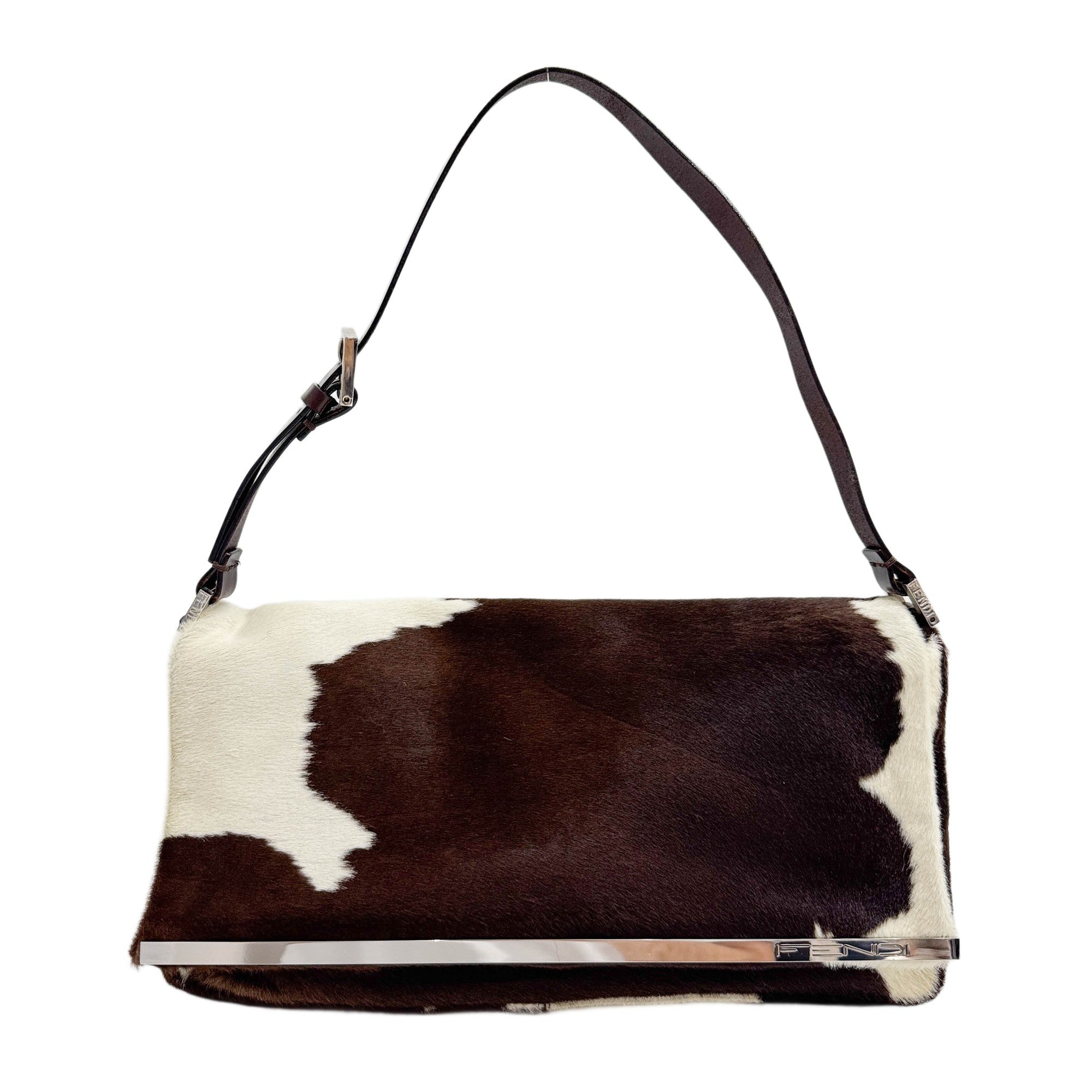 Brown & White Cow Print Pony Hair Shoulder Bag