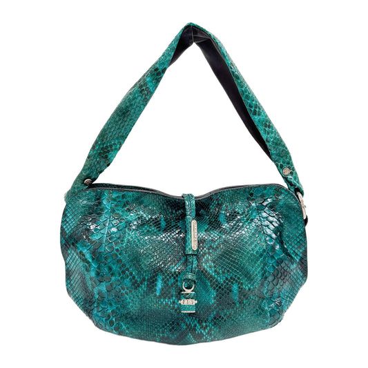 Blue Python Embossed Leather Shoulder Bag