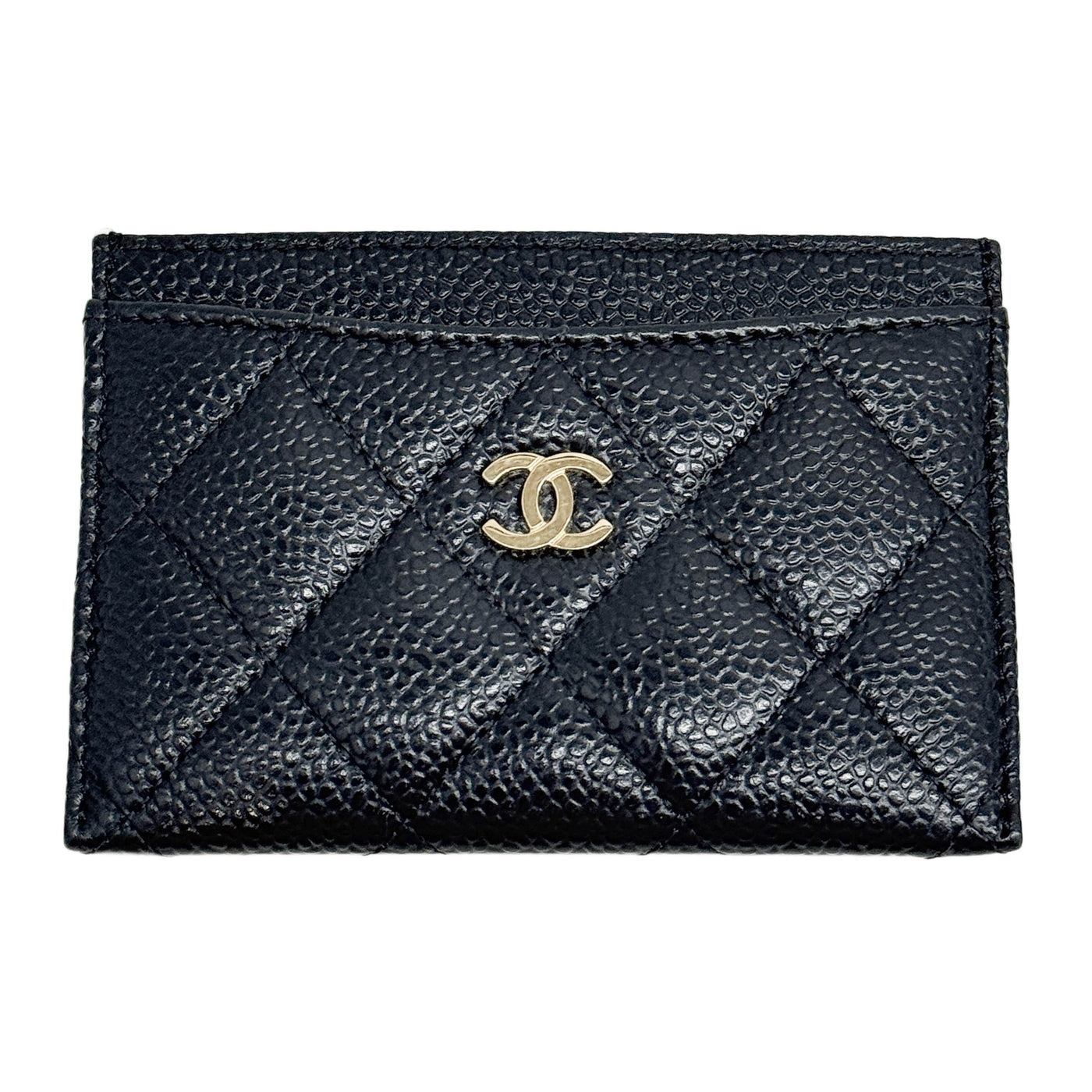 Coco Mark Matelasse Black Caviar Leather Card Holder Wallet