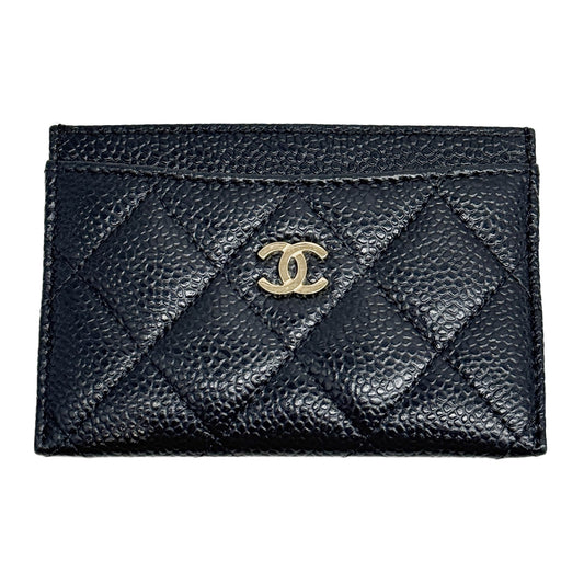 Coco Mark Matelasse Black Caviar Leather Card Holder Wallet
