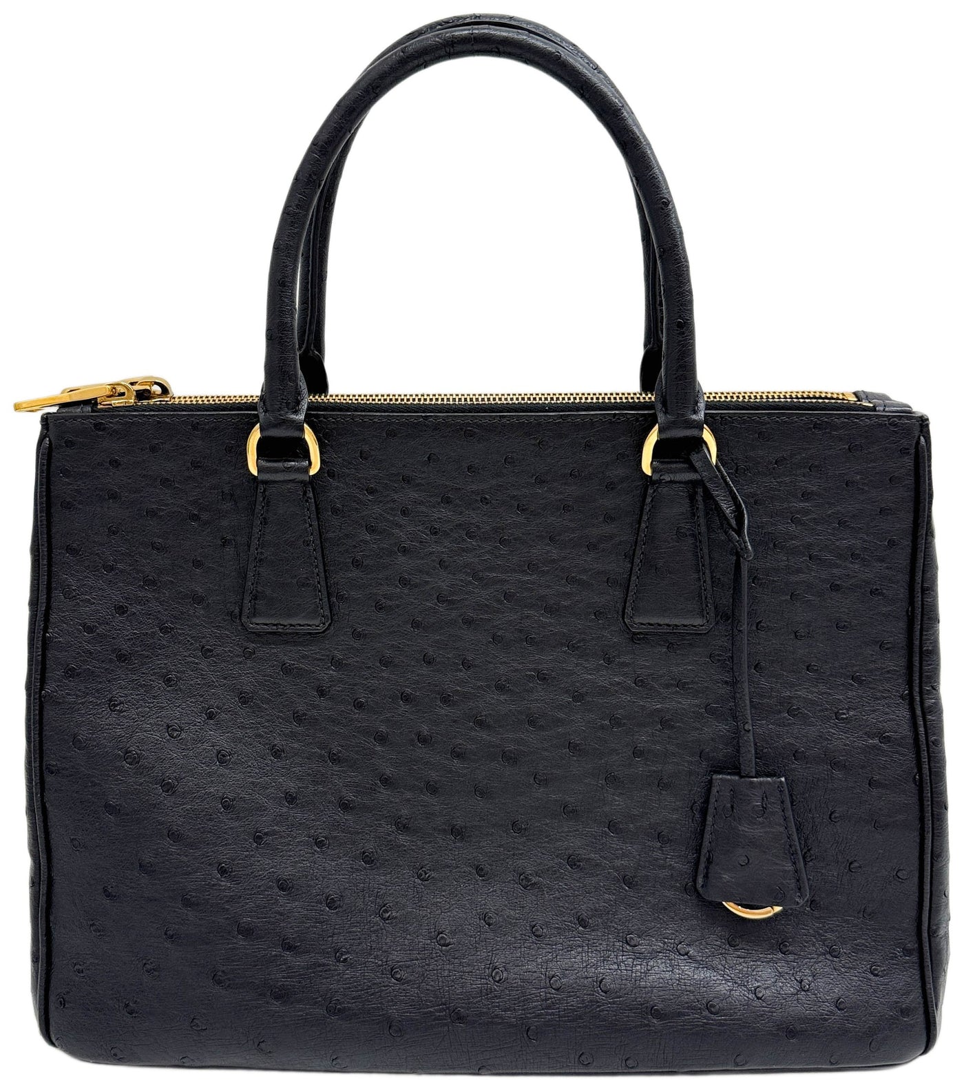 Galleria Black Ostrich Embossed Leather Two Way Bag