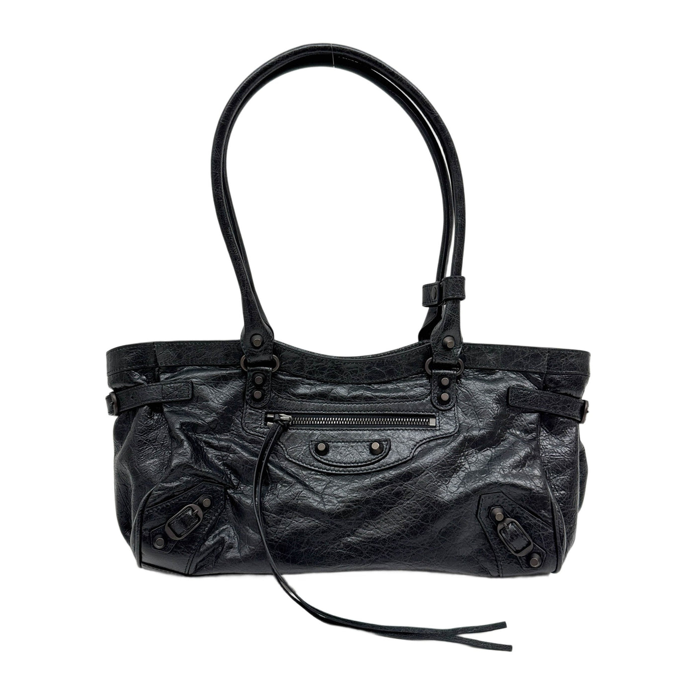 Le City East-West Black Leather Shoulder Bag