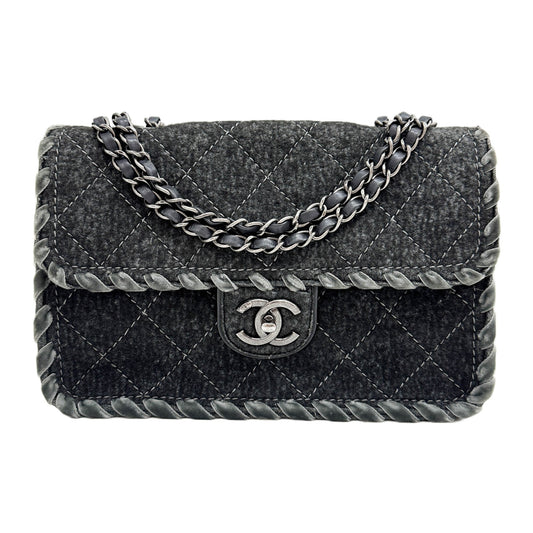 Fancy Felt Seasonal Flap 2013-2014 Whipstitch Matelasse Grey Wool Shoulder Bag