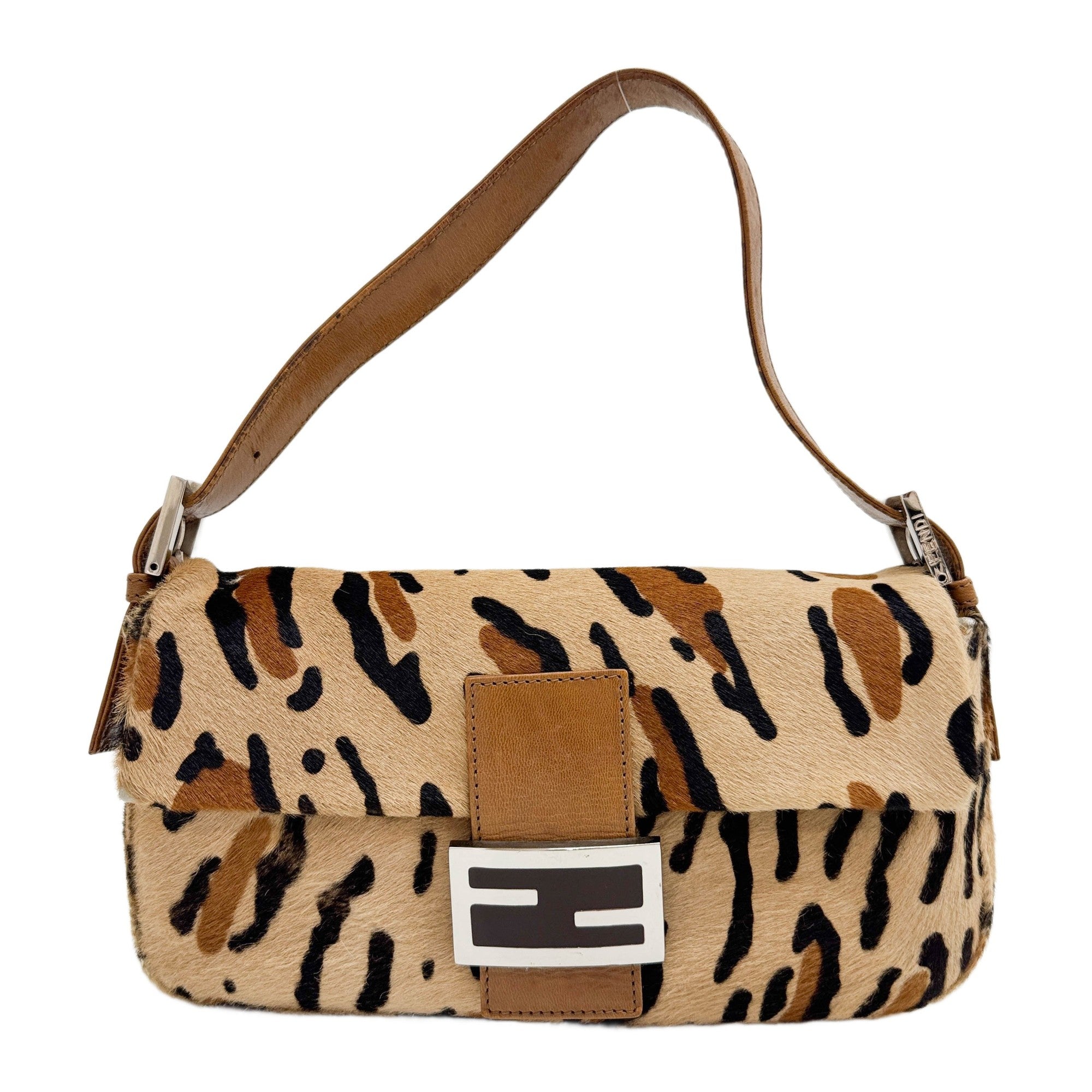 Baguette Brown Cheetah Print Pony Hair Shoulder Bag