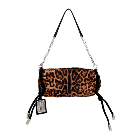 Logo Plaque Chain Strap Brown Leopard Print Pony Hair Hand Bag
