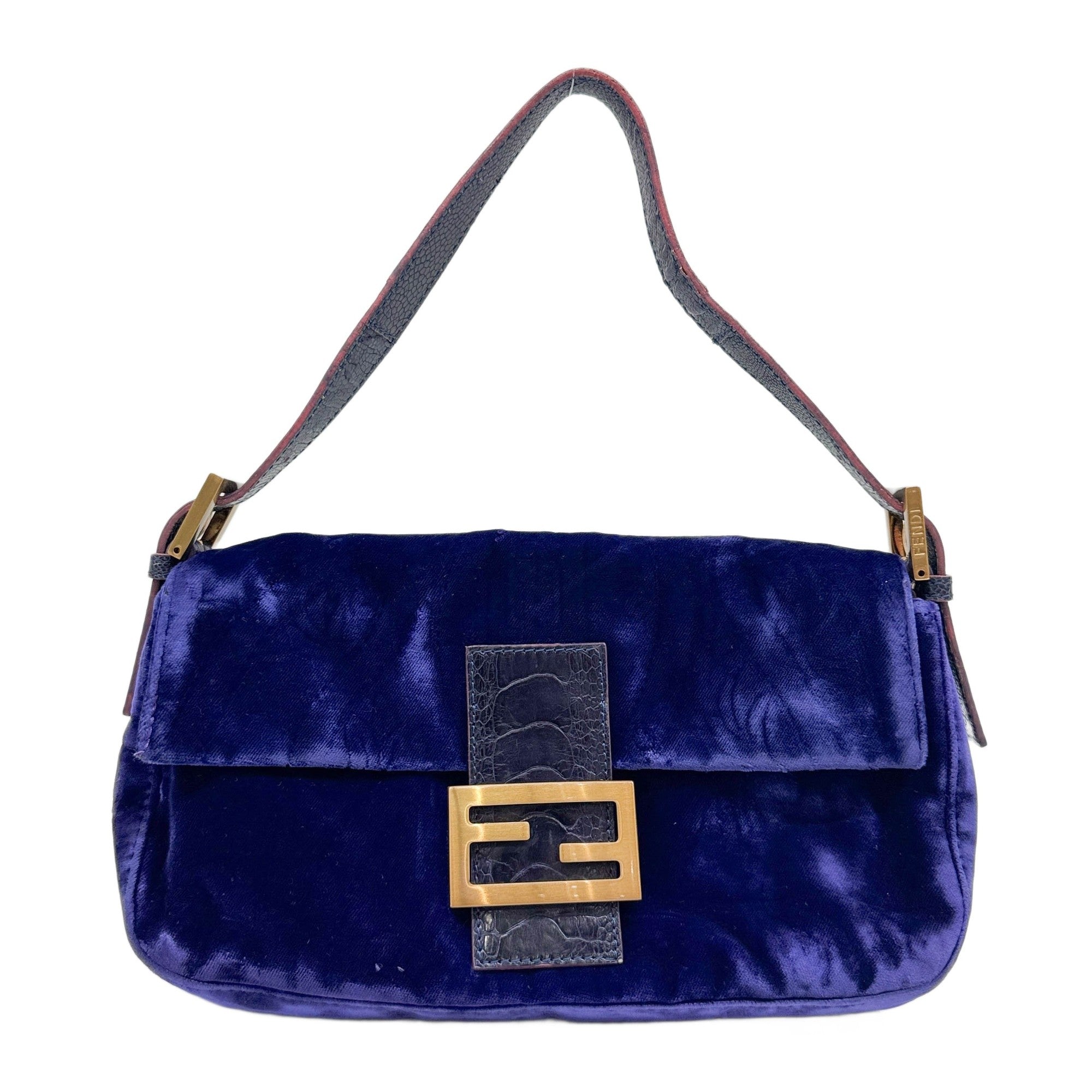 Baguette Purple Velvet Shoulder Bag