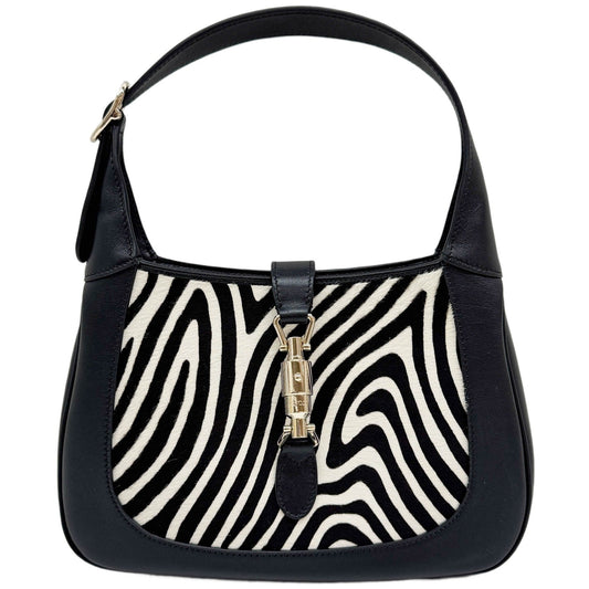 Jackie 1961Black Zebra Print Pony Hair Shoulder Bag