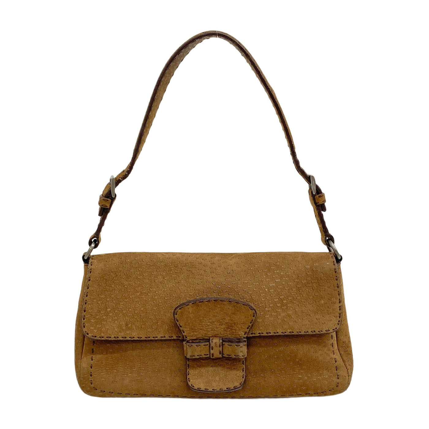 St. Peccary Flap Baguette Brown Nubuck Leather Shoulder Bag