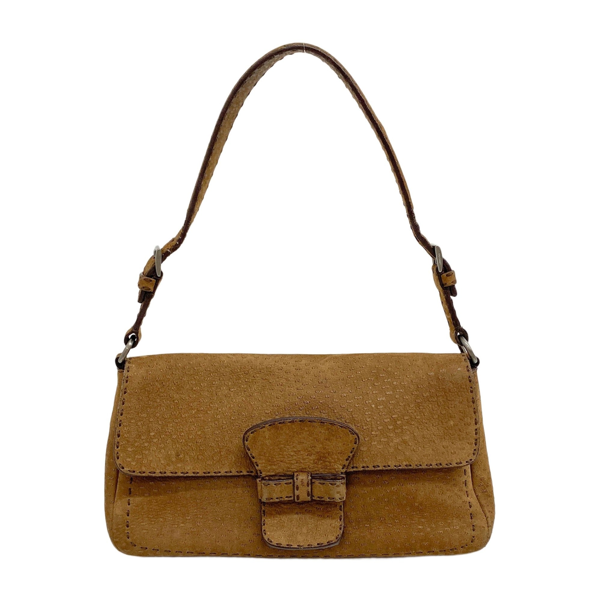 St. Peccary Flap Baguette Brown Nubuck Leather Shoulder Bag