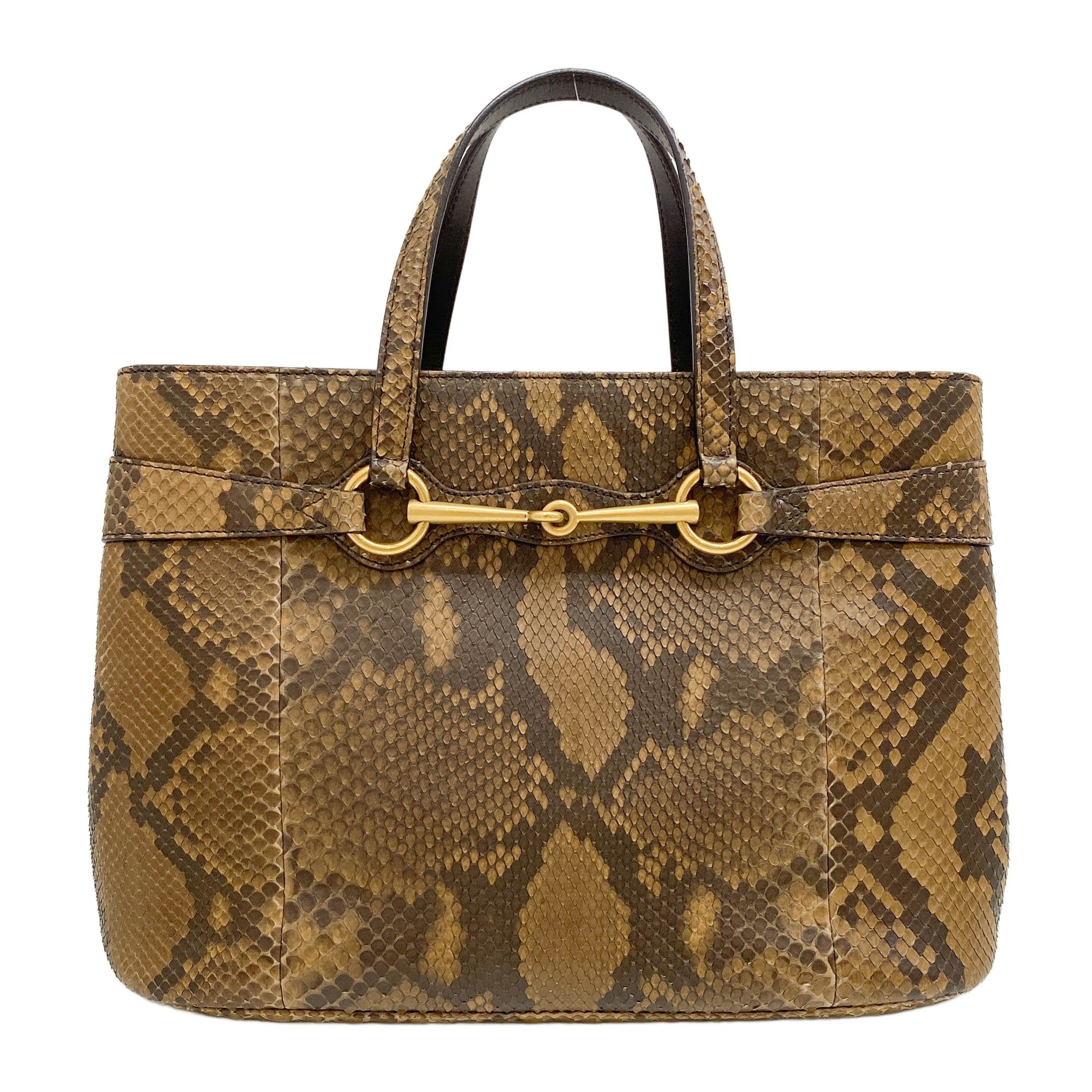 Horsebit Brown Python Embossed Leather Two Way Bag