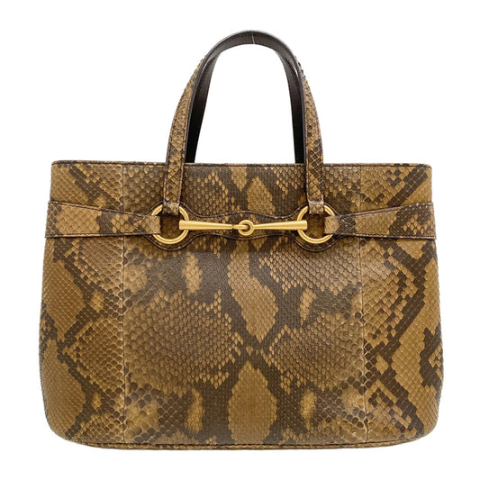 Horsebit Brown Python Embossed Leather Two Way Bag