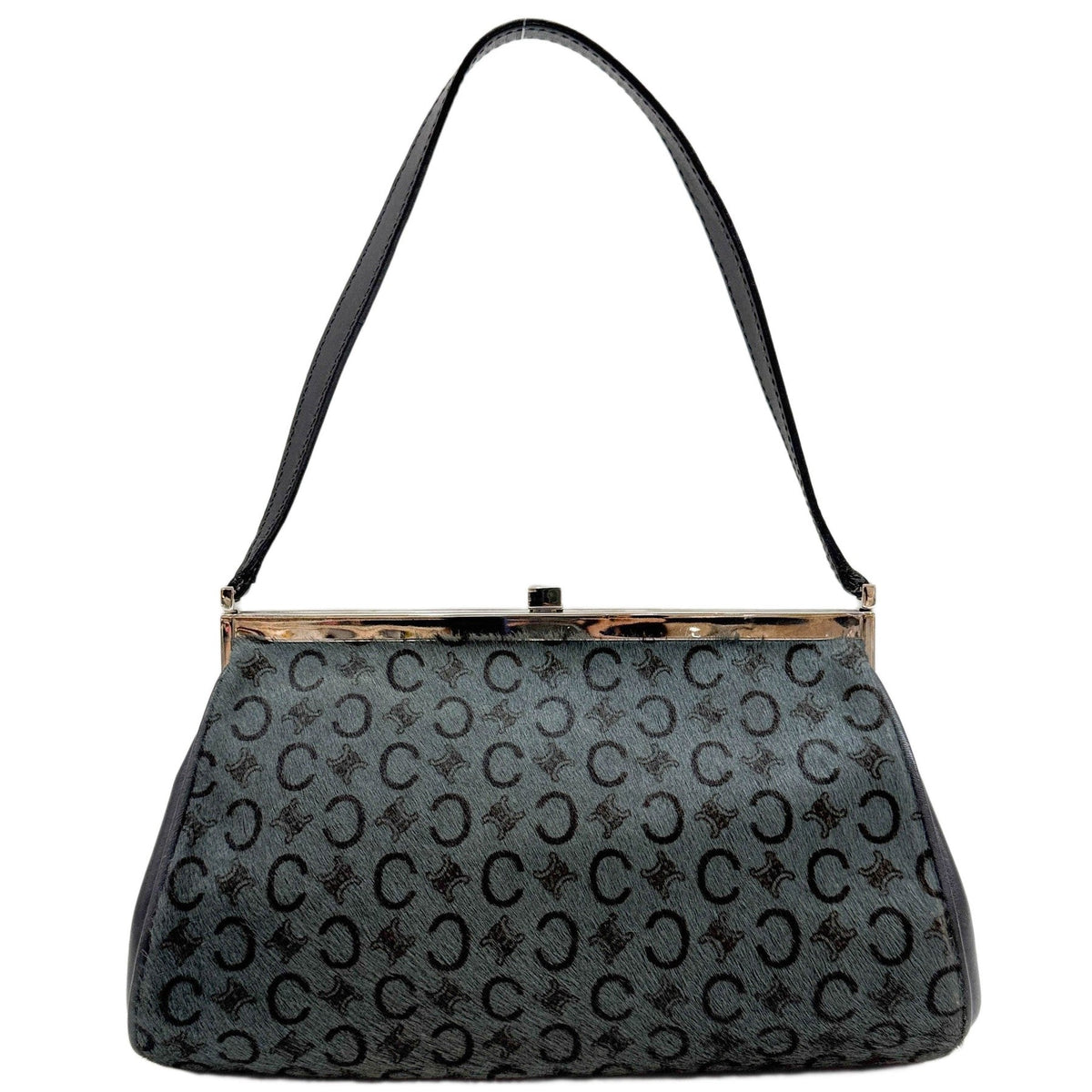Kiss Lock Gray "C" Macadam Pony Hair Shoulder Bag