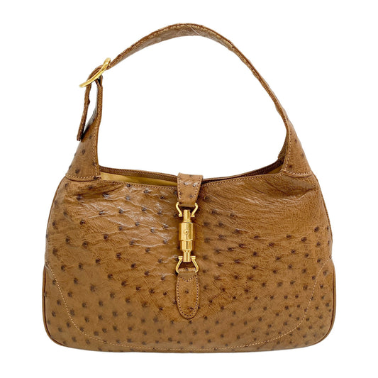Jackie 1961 Brown Ostrich Leather Shoulder Bag