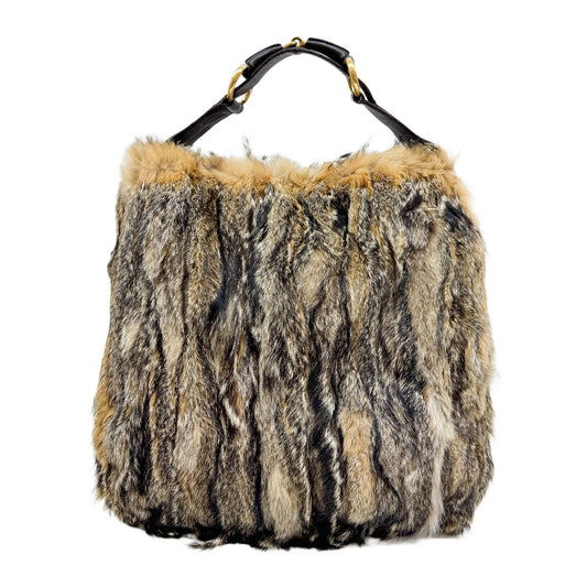Horsebit Brown Rabbit Fur Shoulder Bag