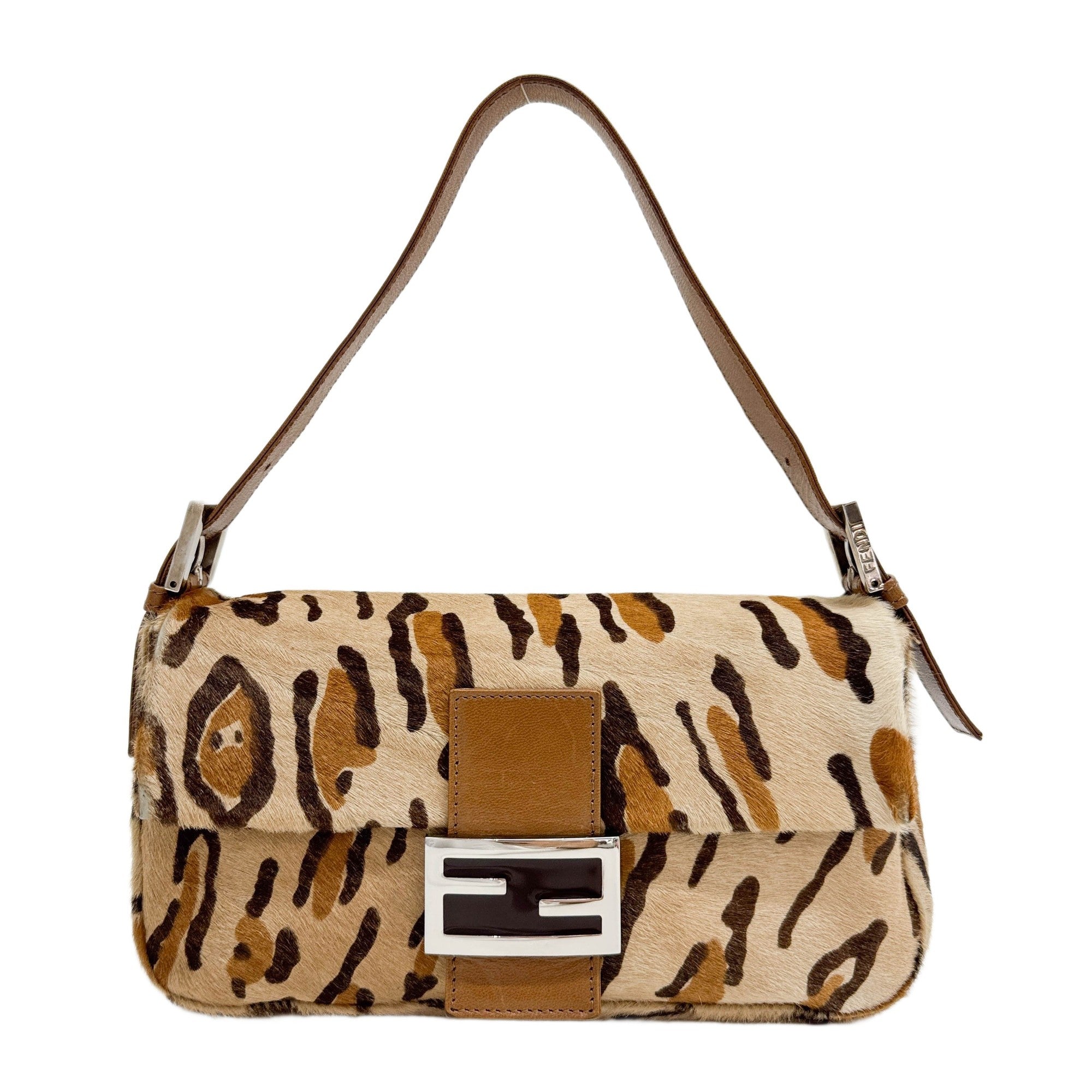 Baguette Brown Leopard Print Pony Hair Shoulder Bag