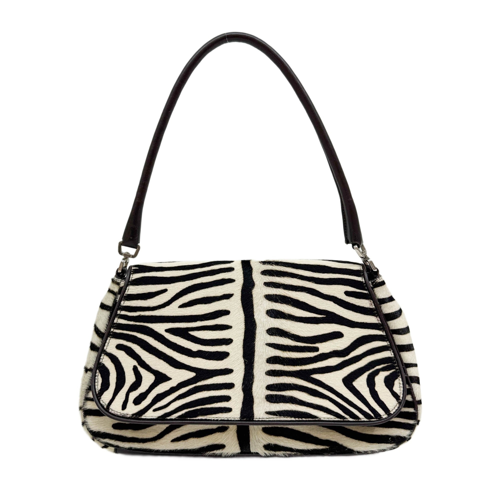 Brown Zebra Print Pony Hair Shoulder Bag