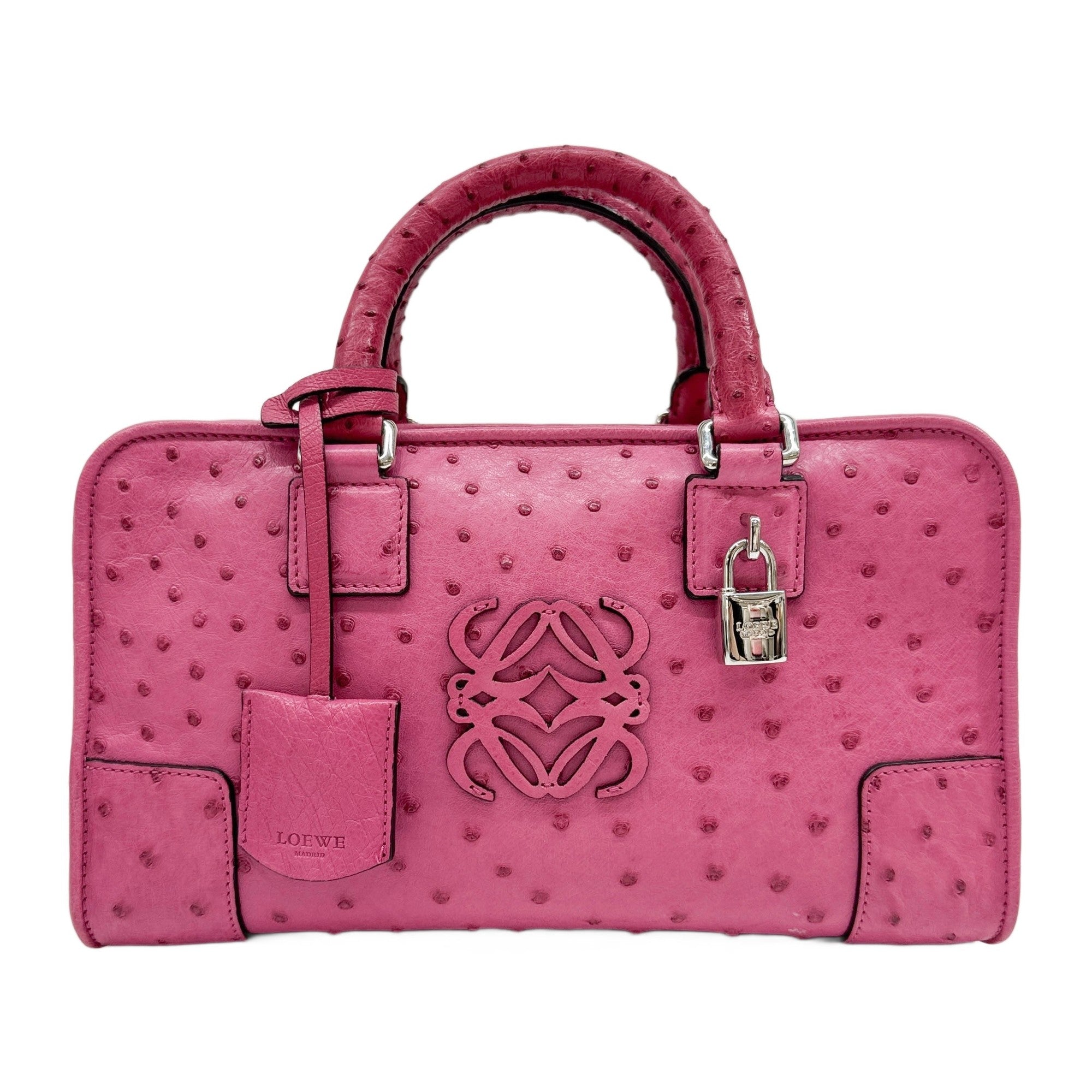 Amazona Pink Ostrich Embossed Leather Hand Bag