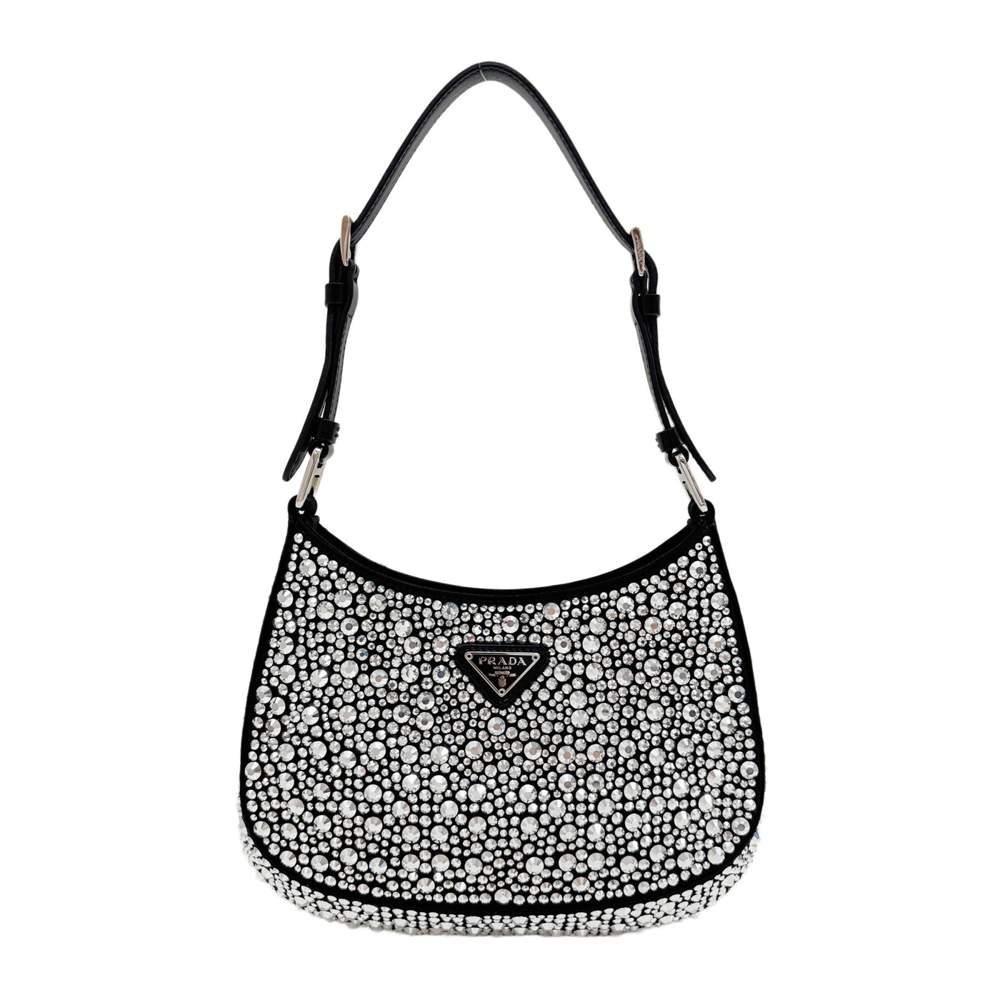 Cleo Crystals Black Satin Shoulder Bag