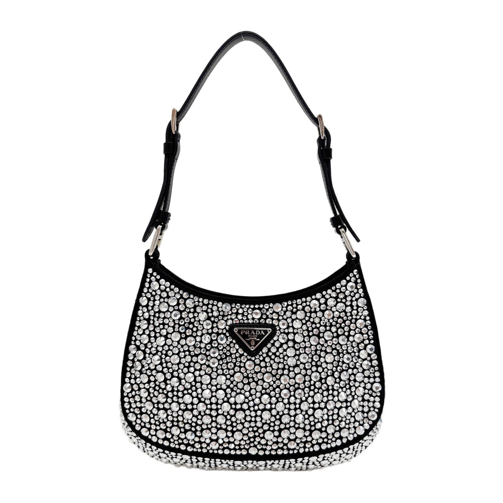 Cleo Crystals Black Satin Shoulder Bag