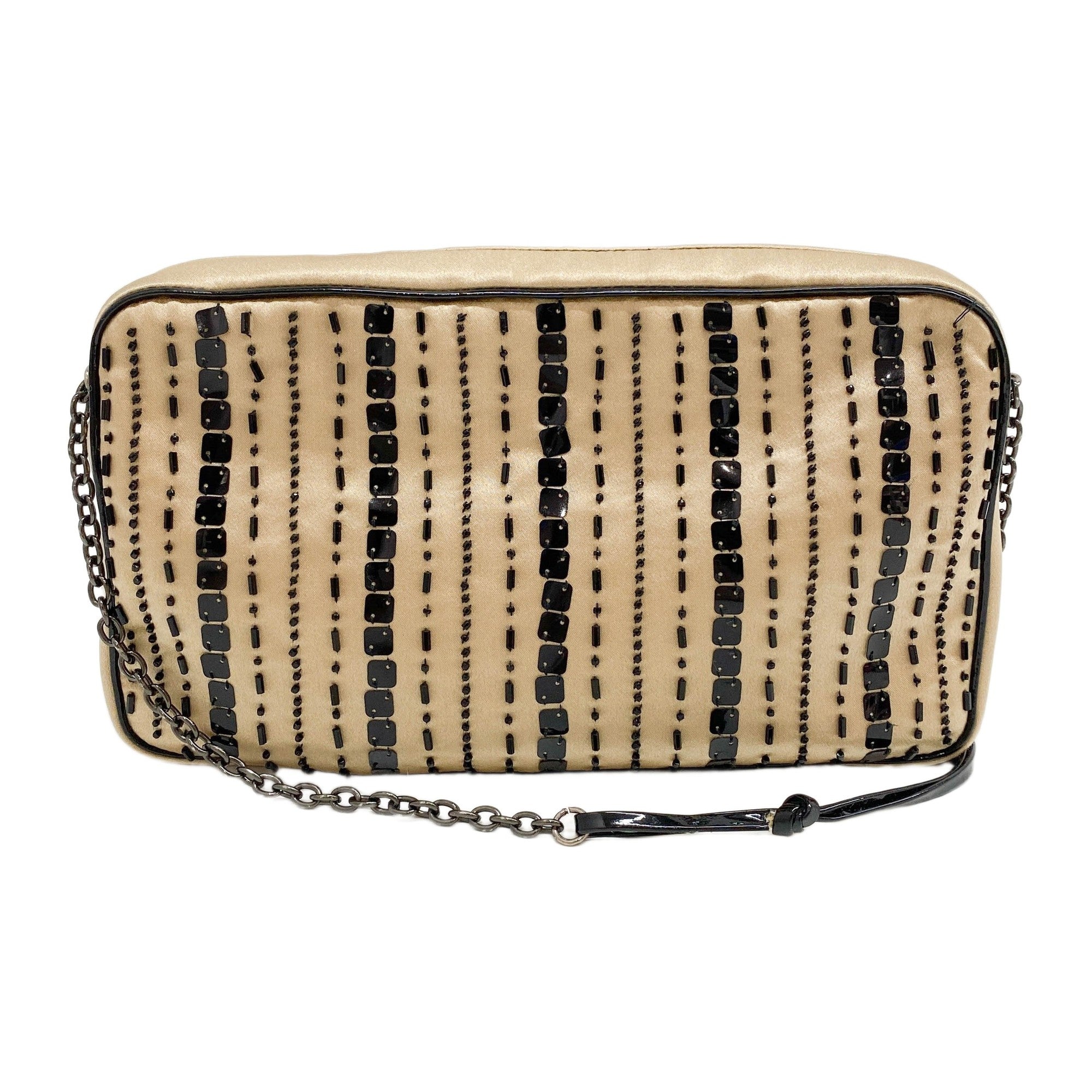 Sequined and Beaded Gold Satin Shoulder Bag