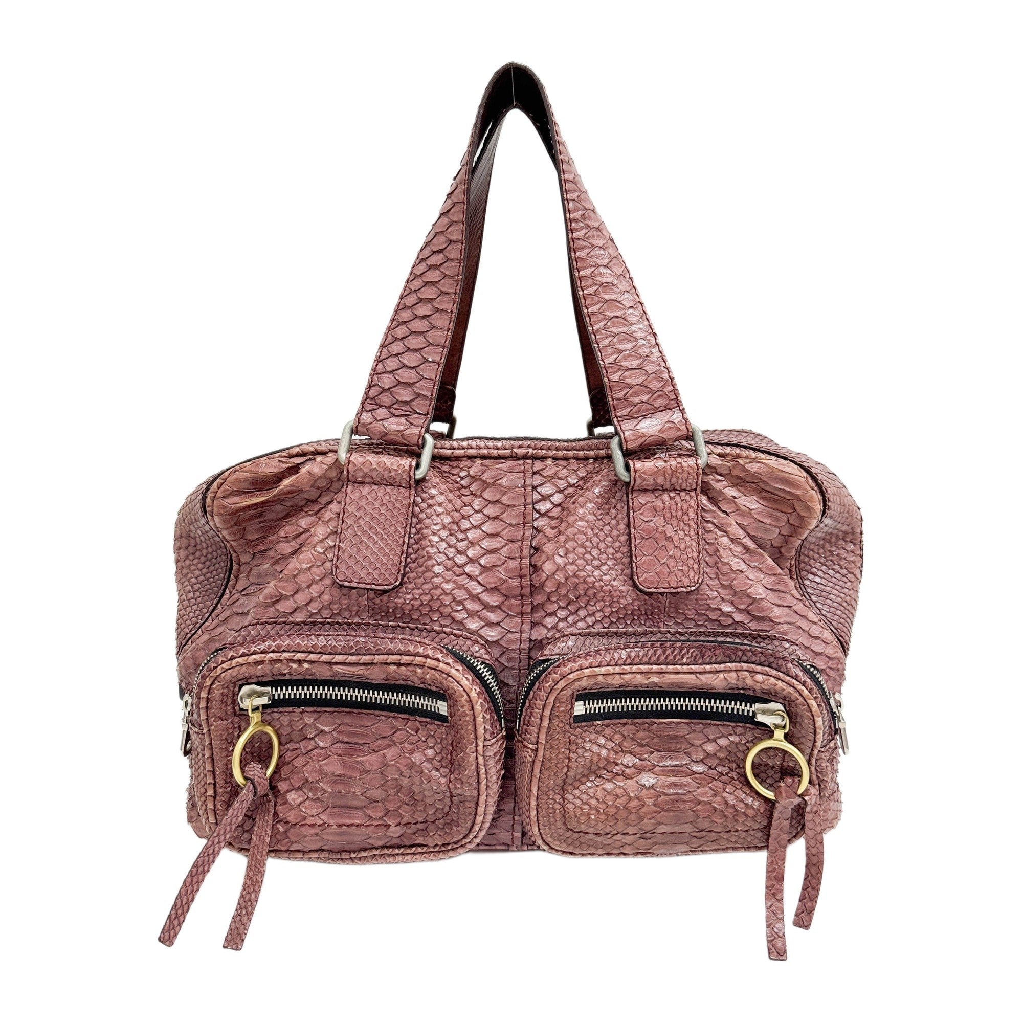Betty Dusty Rosewood Pink Python Embossed Leather Shoulder Bag