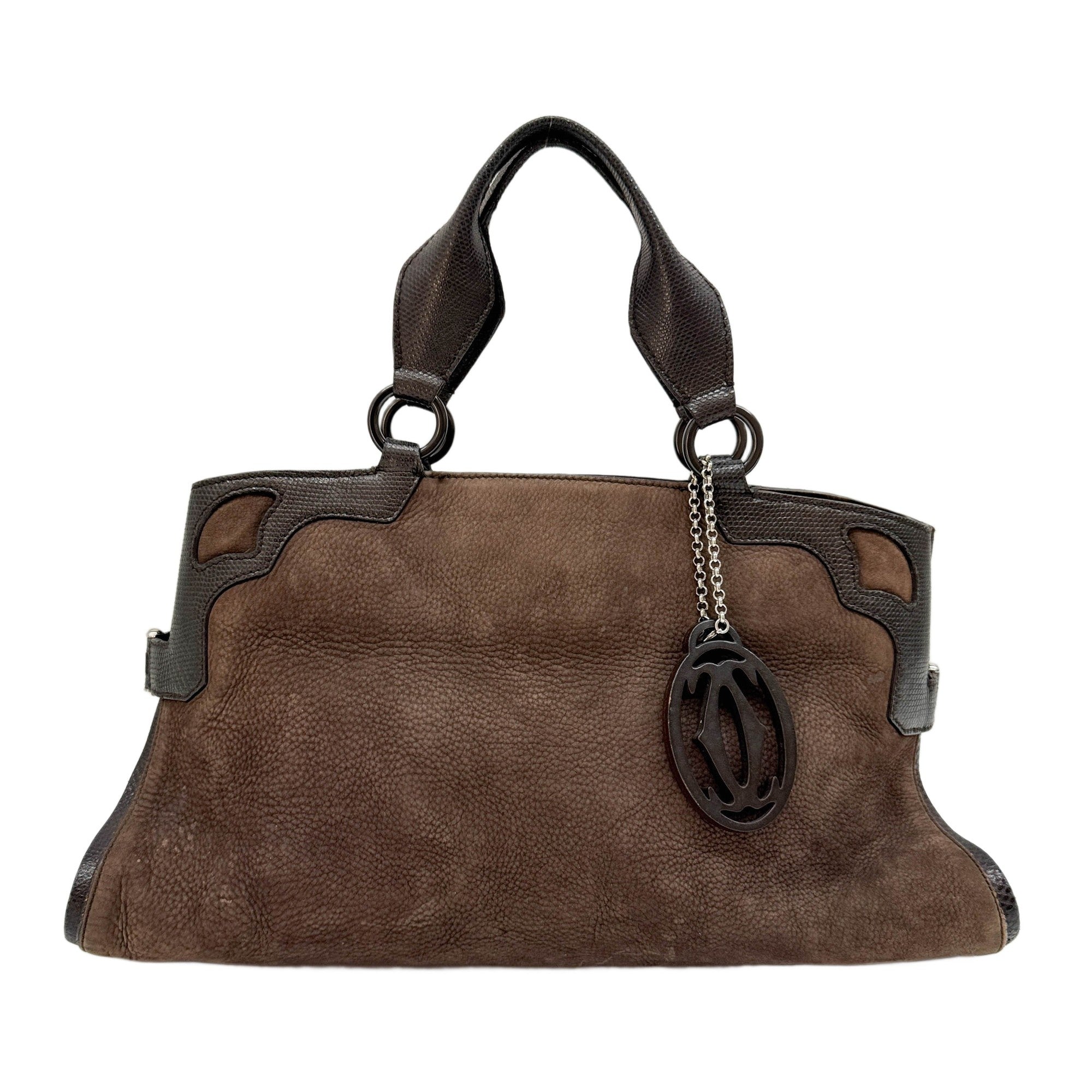 Marcello Python Embossed Trim Brown Leather Two Way Bag