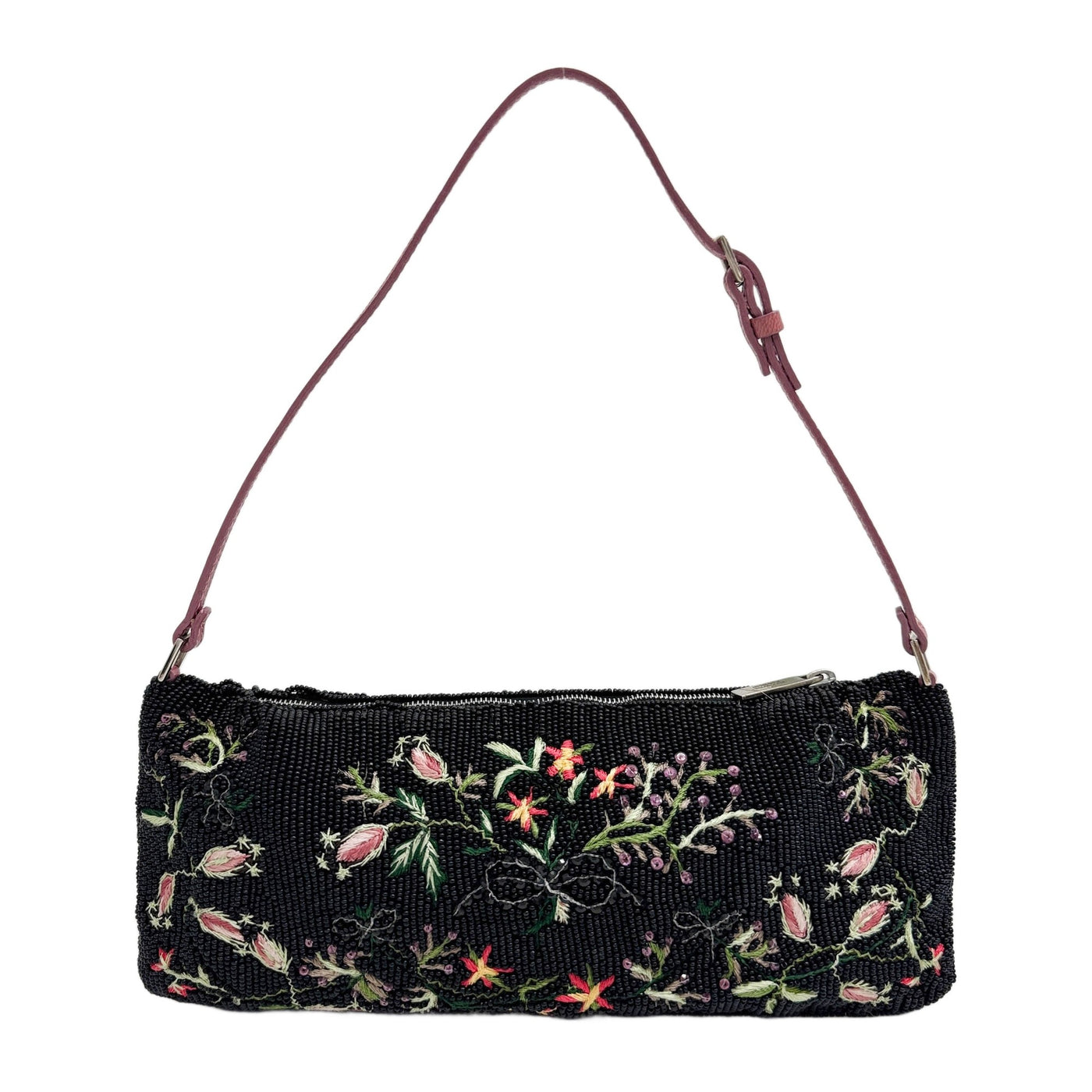 Floral Embroidery Black Beads Shoulder Bag