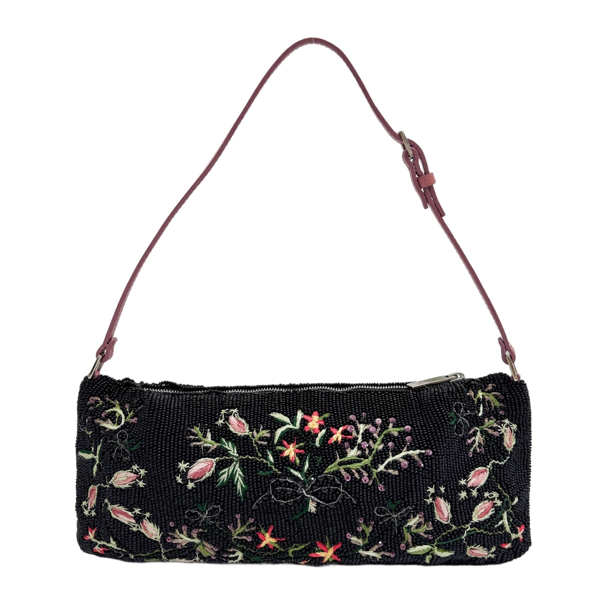 Floral Embroidery Black Beads Shoulder Bag