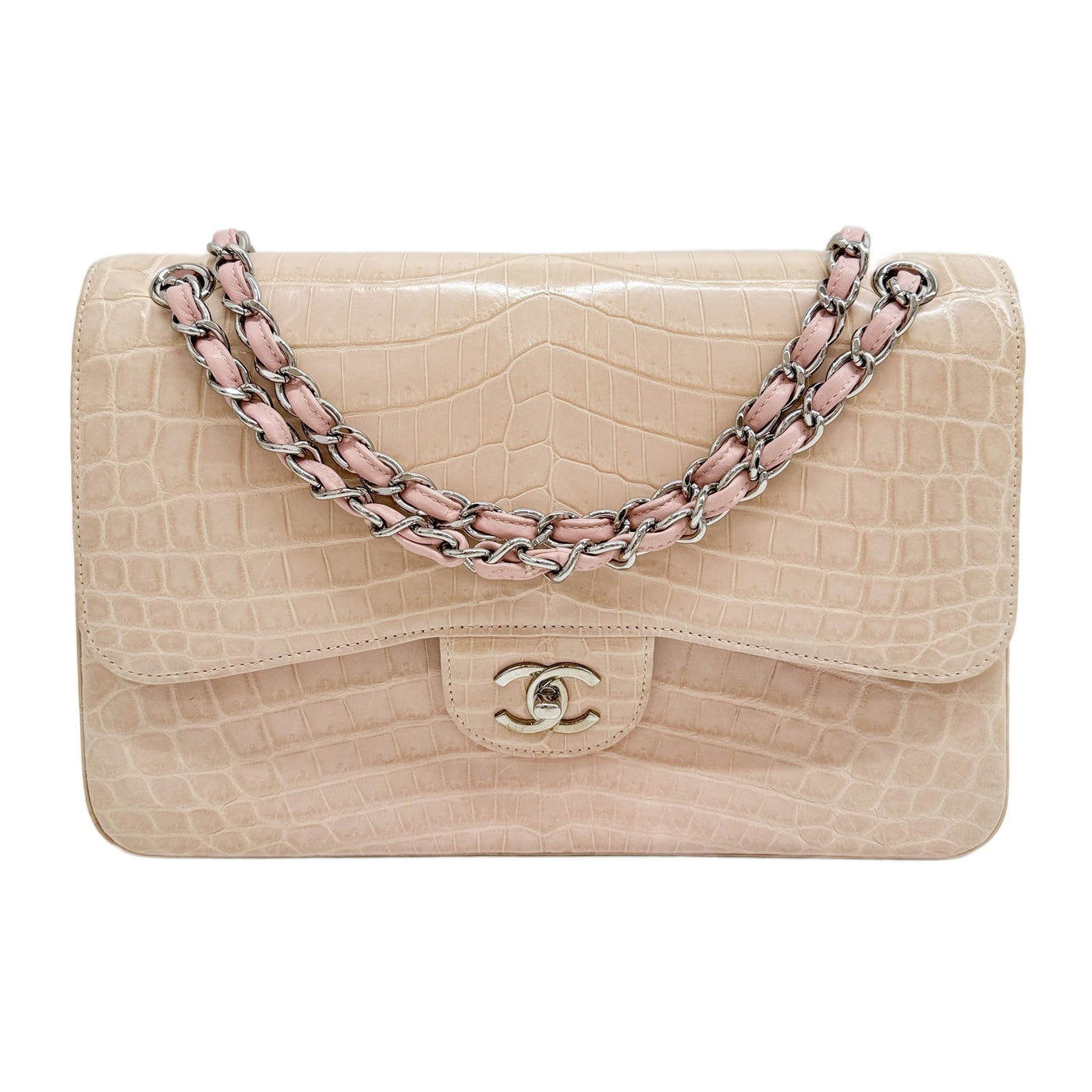 Jumbo Double Flap 2012-2013 Light Pink Alligator Leather Shoulder Bag