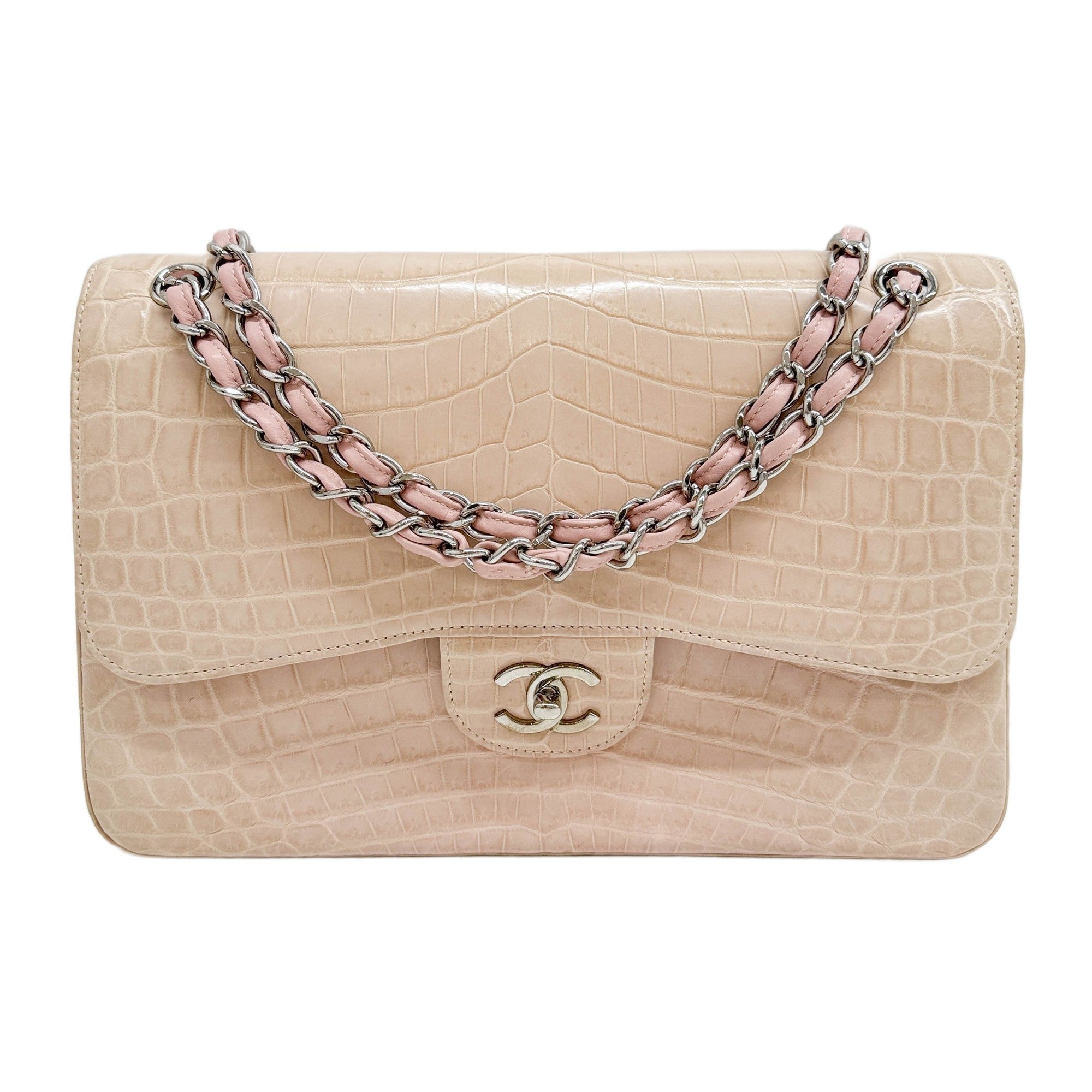 Jumbo Double Flap 2012-2013 Light Pink Alligator Leather Shoulder Bag