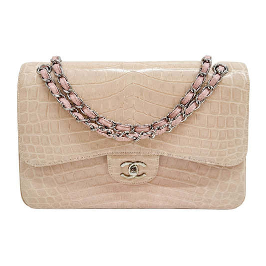 Jumbo Double Flap 2012-2013 Light Pink Alligator Leather Shoulder Bag