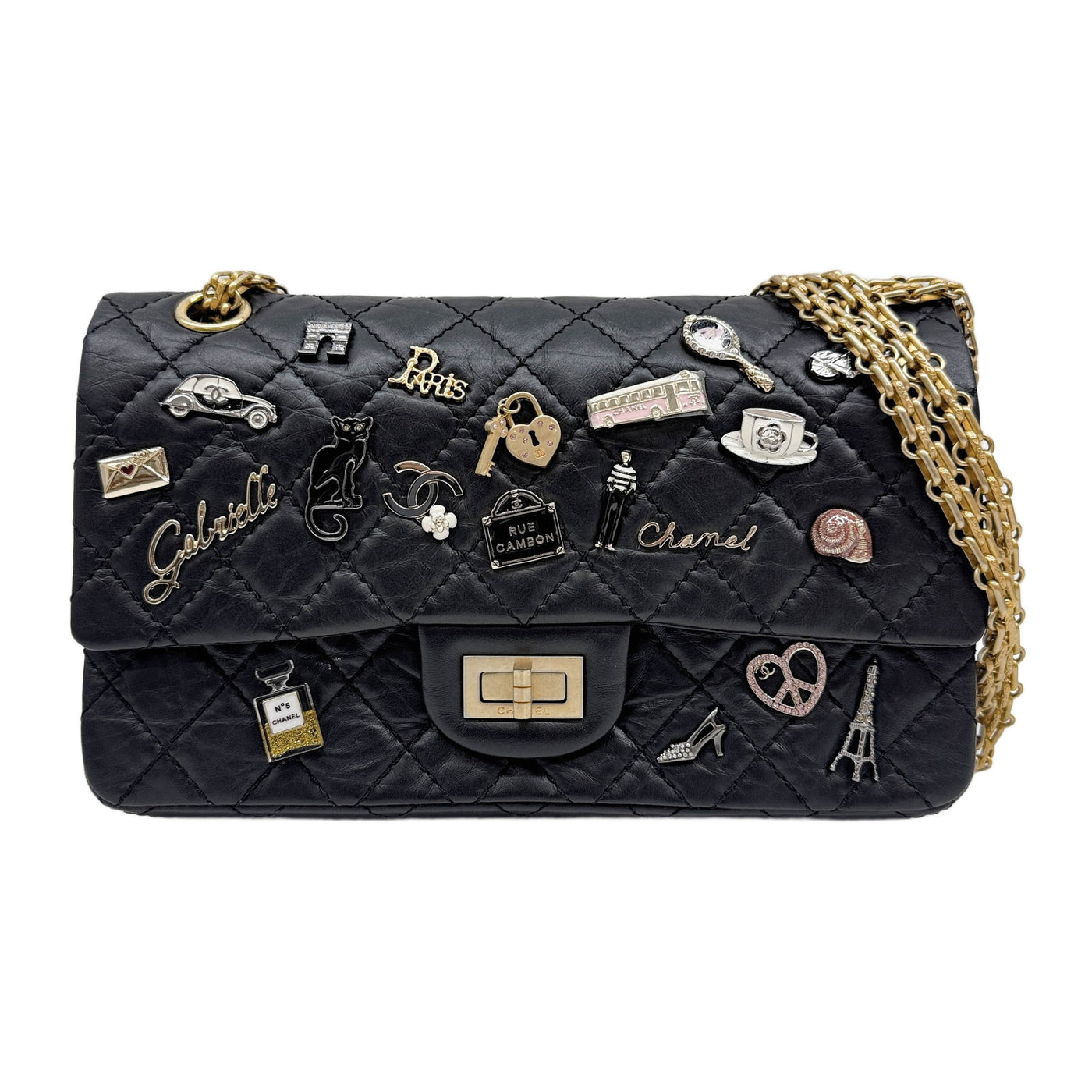 Lucky Charms Reissue 2.55 Double Flap 2018 Matelasse Black Quilted Leather Shoulder Bag