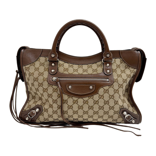Gucci x Balenciaga The Hacker Project Neo Classic City Leather Trim Brown GG Canvas Two Way Bag