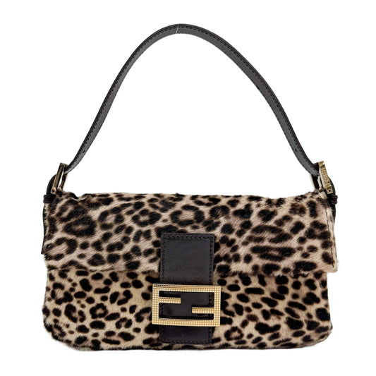 Baguette Brown Lepoard Pony Hair Shoulder Bag