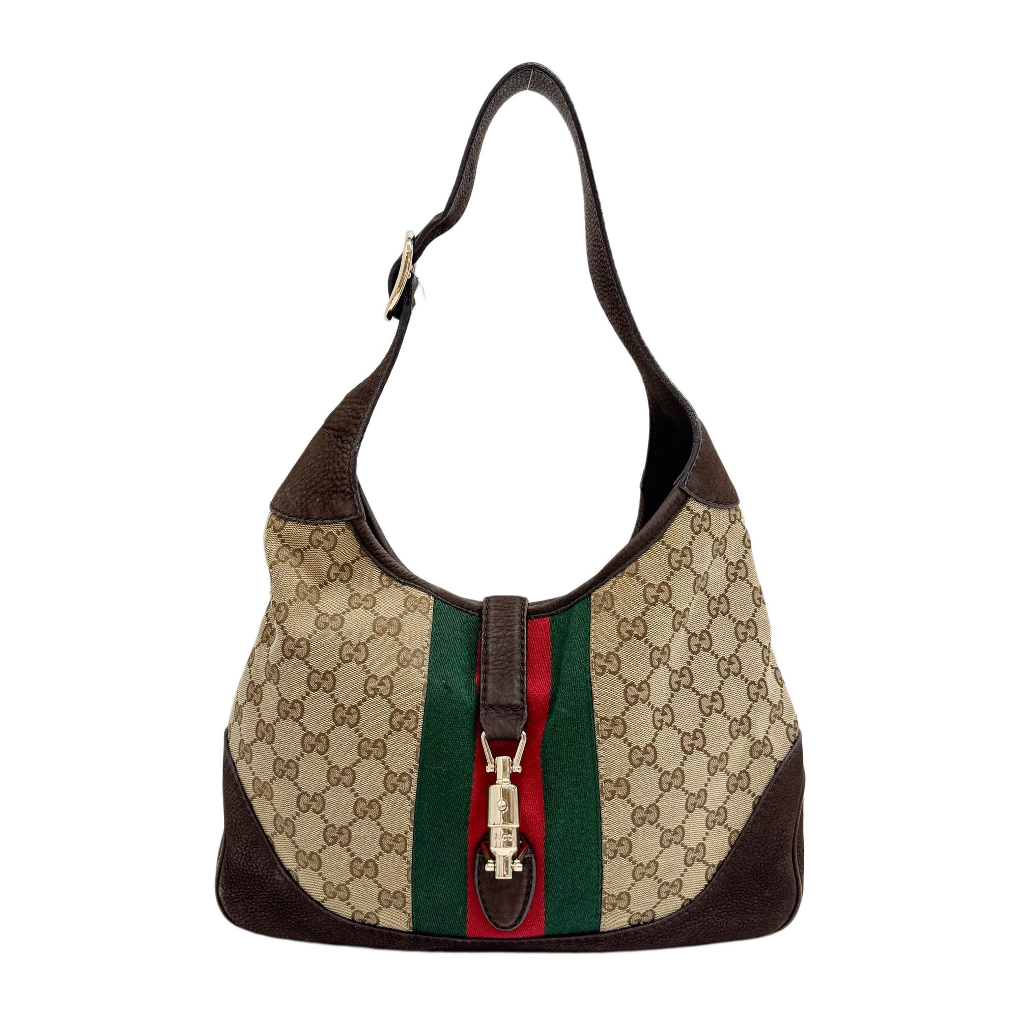 Jackie 1961 Nubuck Trim Brown GG Canvas Shoulder Bag