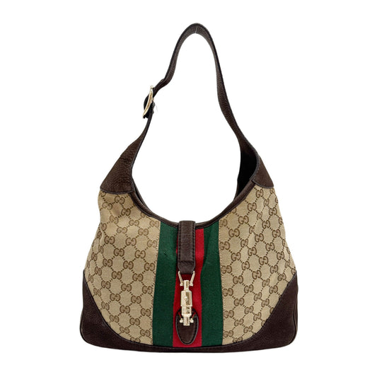 Jackie 1961 Nubuck Trim Brown GG Canvas Shoulder Bag
