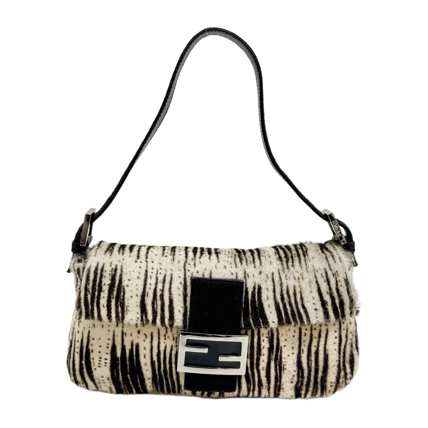 Baguette Brown & White Animal Print Pony Hair Shoulder Bag