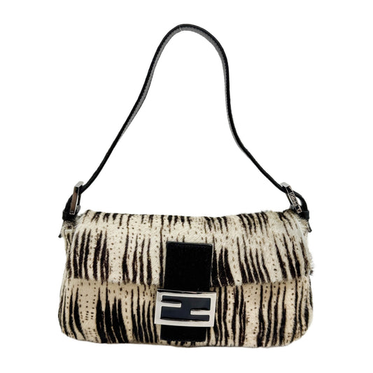 Baguette Brown & White Animal Print Pony Hair Shoulder Bag