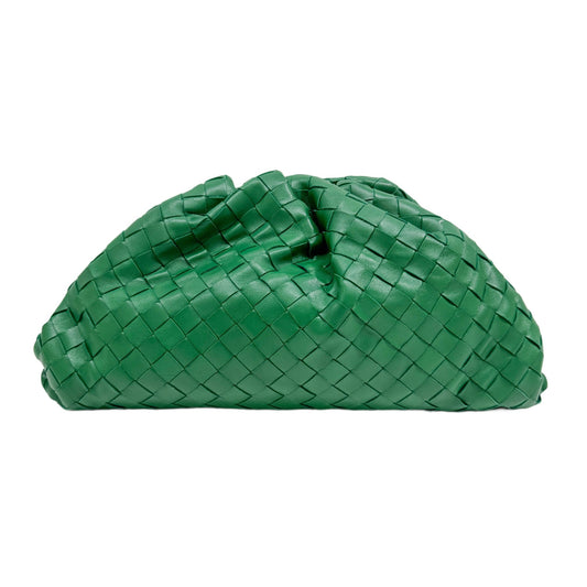 The Pouch Intrecciato Green Leather Clutch Bag