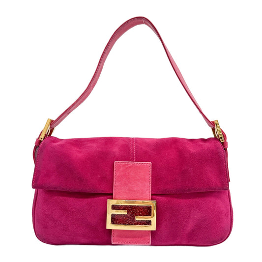 Baguette Pink Suede Shoulder Bag