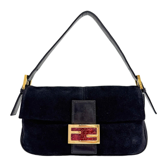 Baguette Black Suede Shoulder Bag