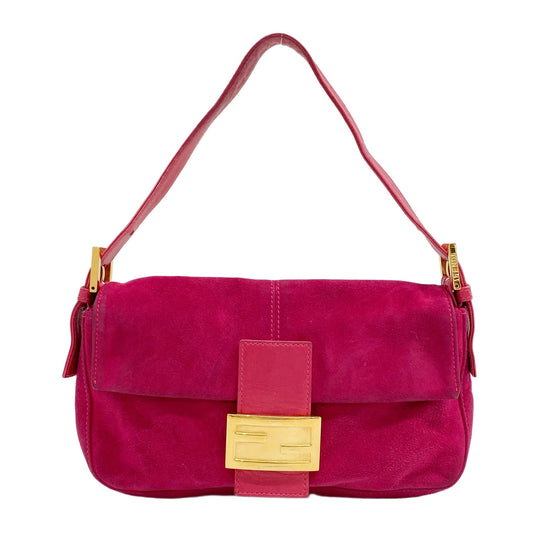 Baguette Pink Suede Shoulder Bag