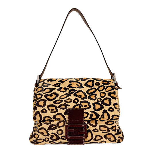 Mamma Baguette Brown Leopard Print Pony Hair Shoulder Bag