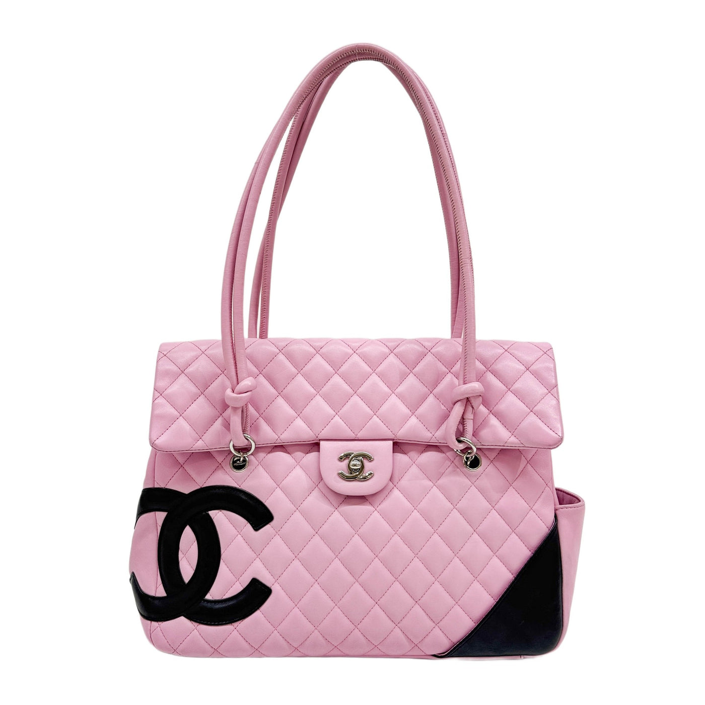 Cambon Ligne Large Flap 2004-2005 Matelasse Pink Leather Tote Bag