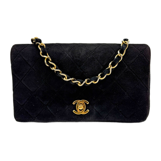 Mini Classic Full Flap 1986-1988 Matelasse Black Suede Shoulder Bag
