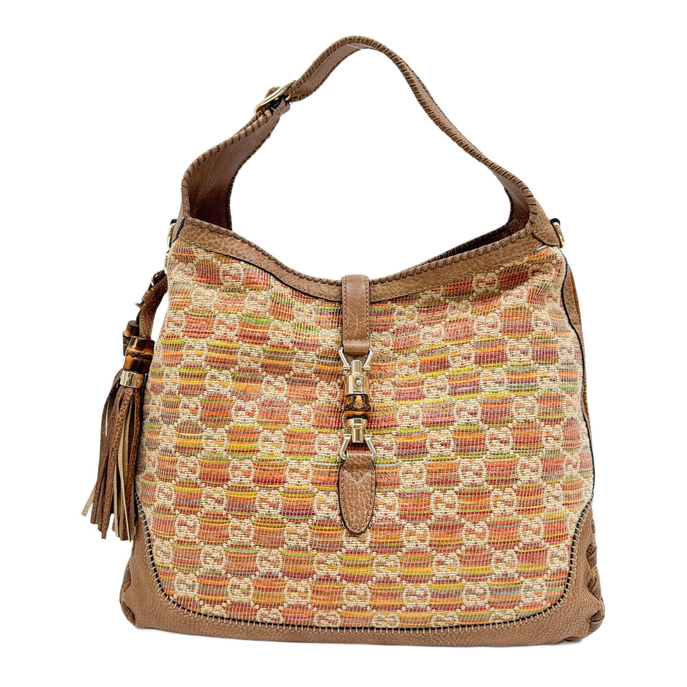 New Jackie GG Multicolor Raffia Two Way Bag